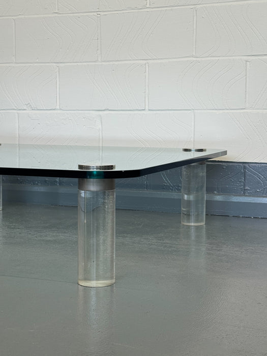 Large Lucite & Glass Coffee Table, Attributed to Leon Rosen for Pace Collection, USA, 1970s