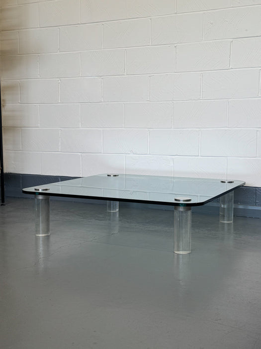 Large Lucite & Glass Coffee Table, Attributed to Leon Rosen for Pace Collection, USA, 1970s