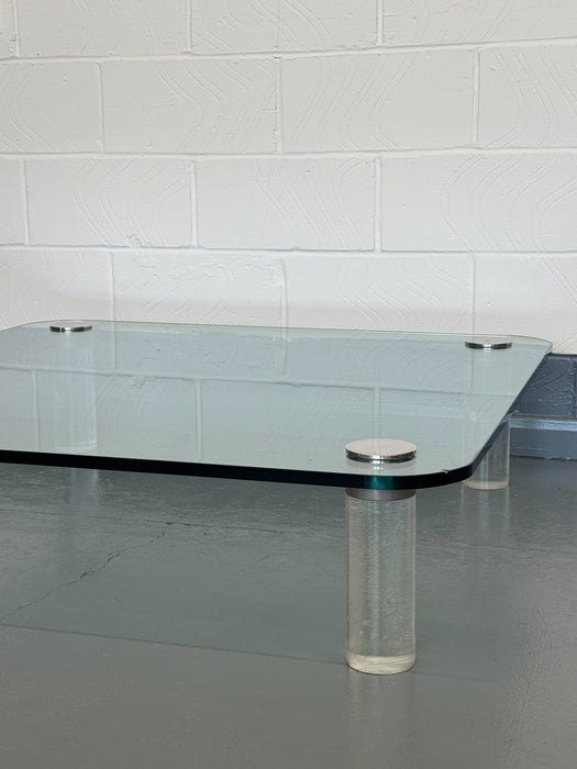 Large Lucite & Glass Coffee Table, Attributed to Leon Rosen for Pace Collection, USA, 1970s