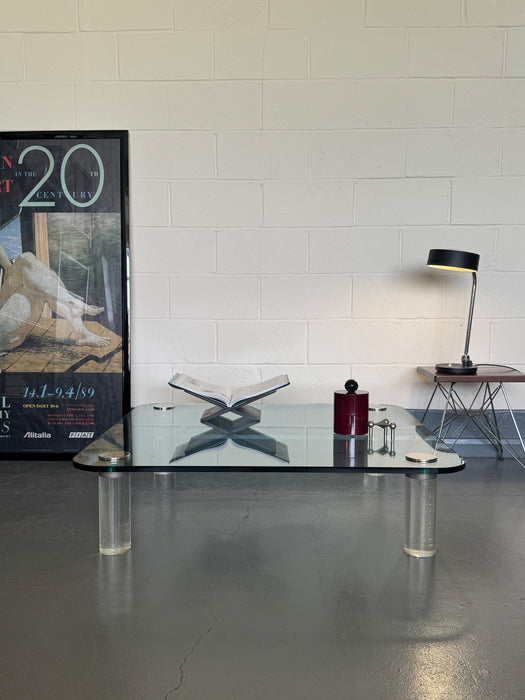 Large Lucite & Glass Coffee Table, Attributed to Leon Rosen for Pace Collection, USA, 1970s