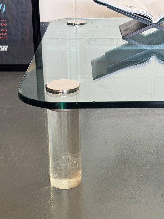 Large Lucite & Glass Coffee Table, Attributed to Leon Rosen for Pace Collection, USA, 1970s