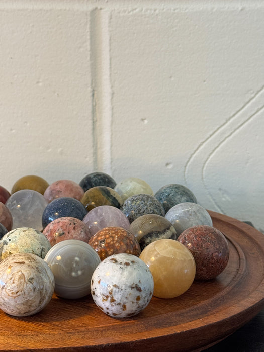 Vintage Hand Carved Solitaire Board with Large Semi-Precious Stone Marbles, c.1970s/80s