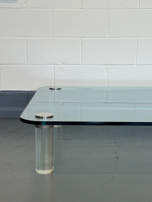 Large Lucite & Glass Coffee Table, Attributed to Leon Rosen for Pace Collection, USA, 1970s