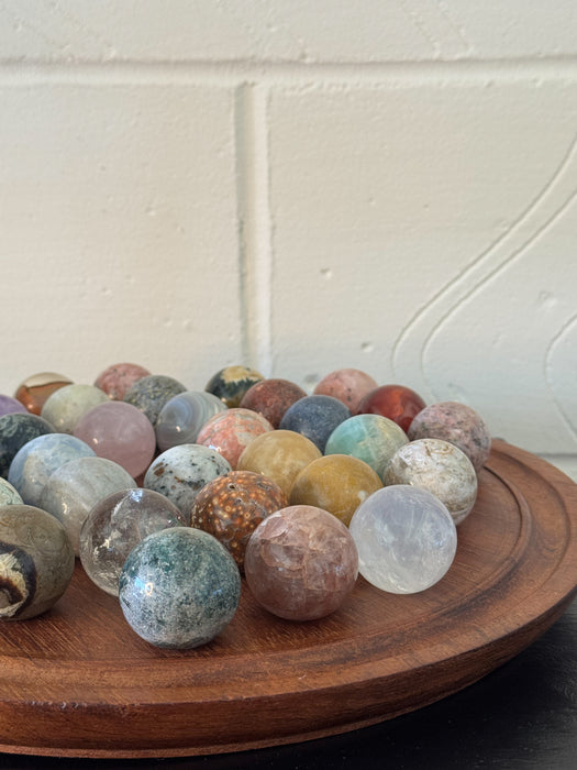 Vintage Hand Carved Solitaire Board with Large Semi-Precious Stone Marbles, c.1970s/80s