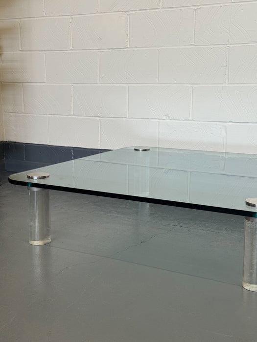 Large Lucite & Glass Coffee Table, Attributed to Leon Rosen for Pace Collection, USA, 1970s