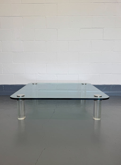 Large Lucite & Glass Coffee Table, Attributed to Leon Rosen for Pace Collection, USA, 1970s