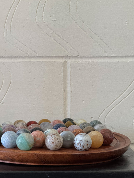Vintage Hand Carved Solitaire Board with Large Semi-Precious Stone Marbles, c.1970s/80s