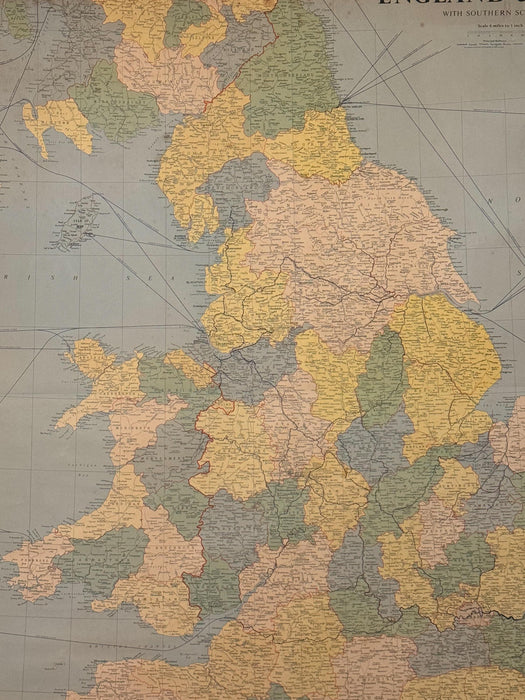 Original George Philips & Son Large Educational Map of England and Wales, 1962