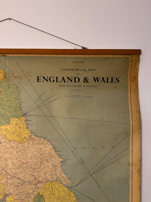 Original George Philips & Son Large Educational Map of England and Wales, 1962