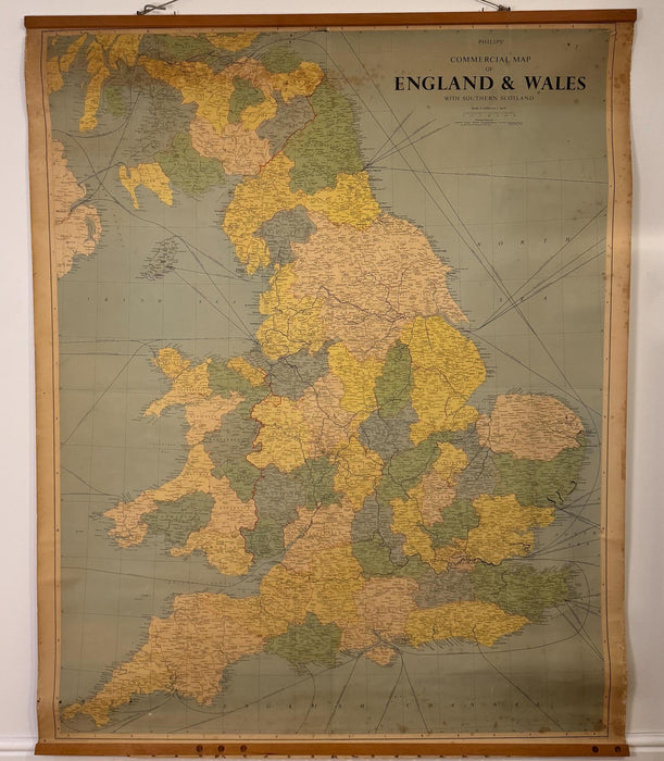 Original George Philips & Son Large Educational Map of England and Wales, 1962